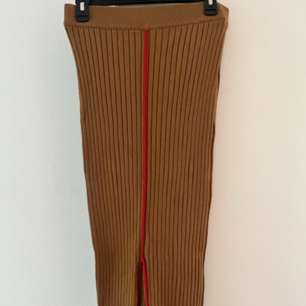 Zara light brown with red stripe pencil skirt